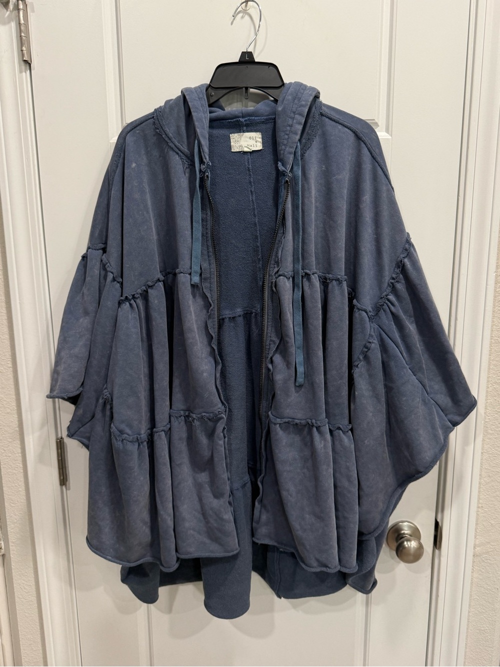 Oli & Hali Women’s Tiered Ruffle Hooded Full Zip Jacket Denim Blue